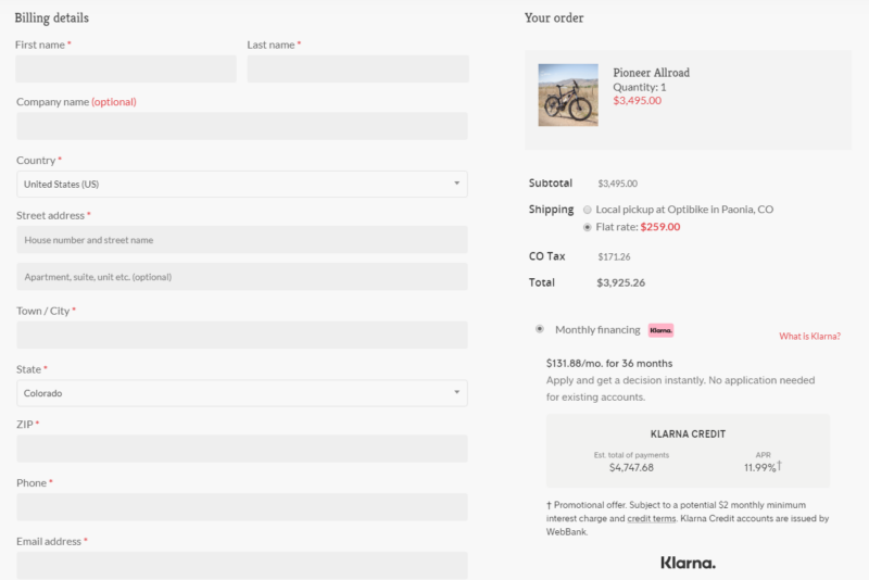 Klarna Financing Guide » Optibike High Performance EBikes