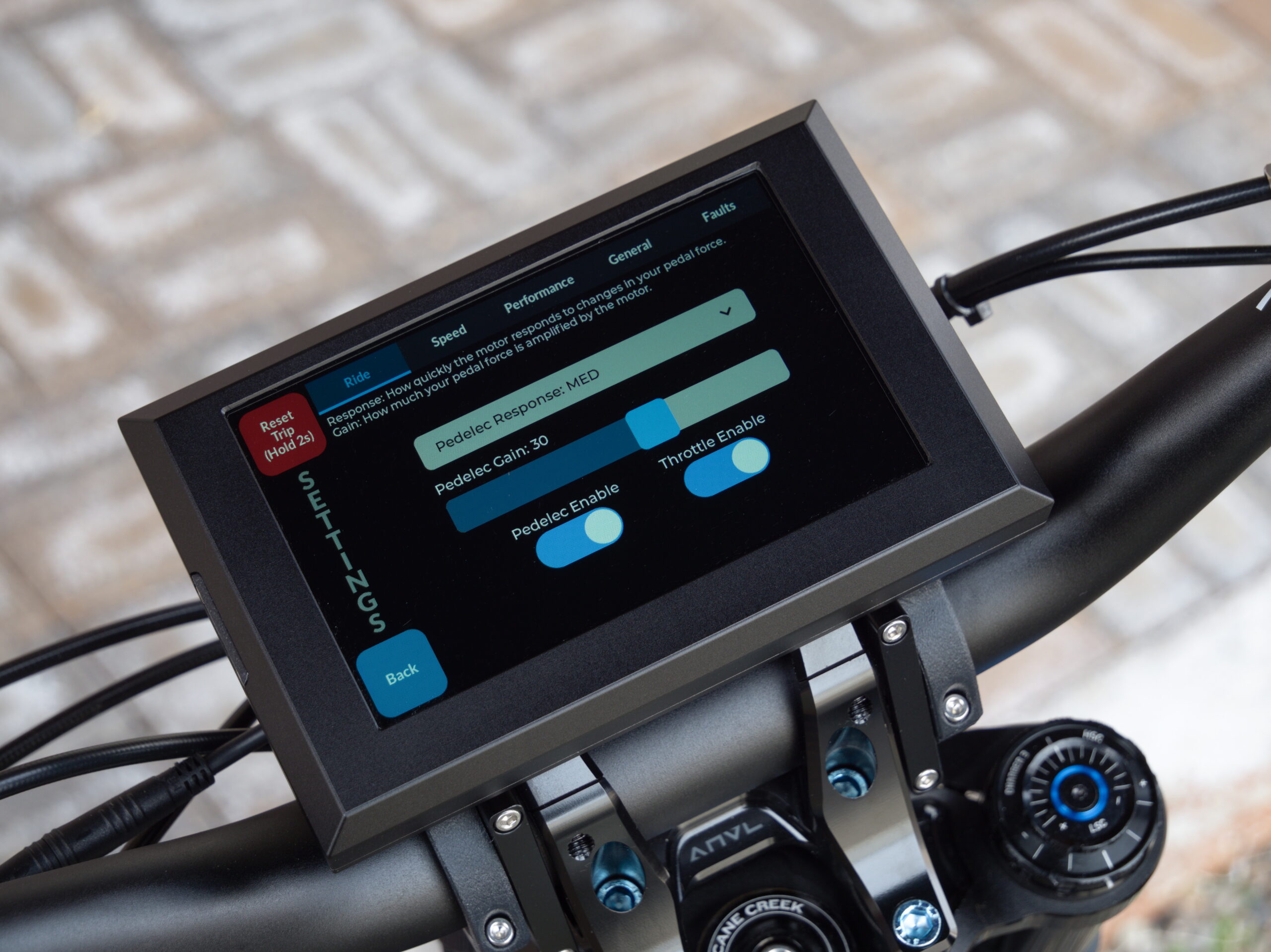 Electric bike handlebar display with settings screen