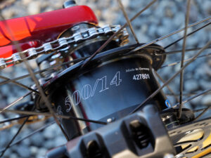 Close-up of bicycle rear hub and chain