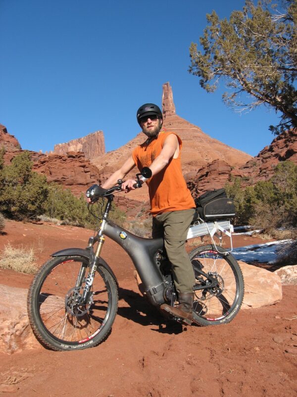 Bob Lippman in Moab with his Optibike R series